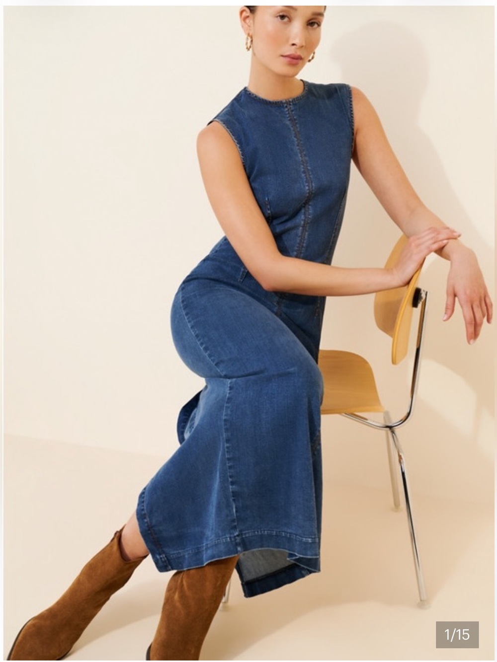 Reformation Fitted Blue Denim Kennedi Dress
